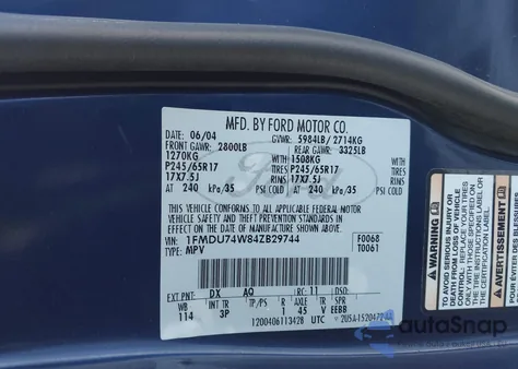 2004 Ford Explorer Eddie Bauer z USA, uszkodzony, nr VIN 1FMDU74W84ZB29744